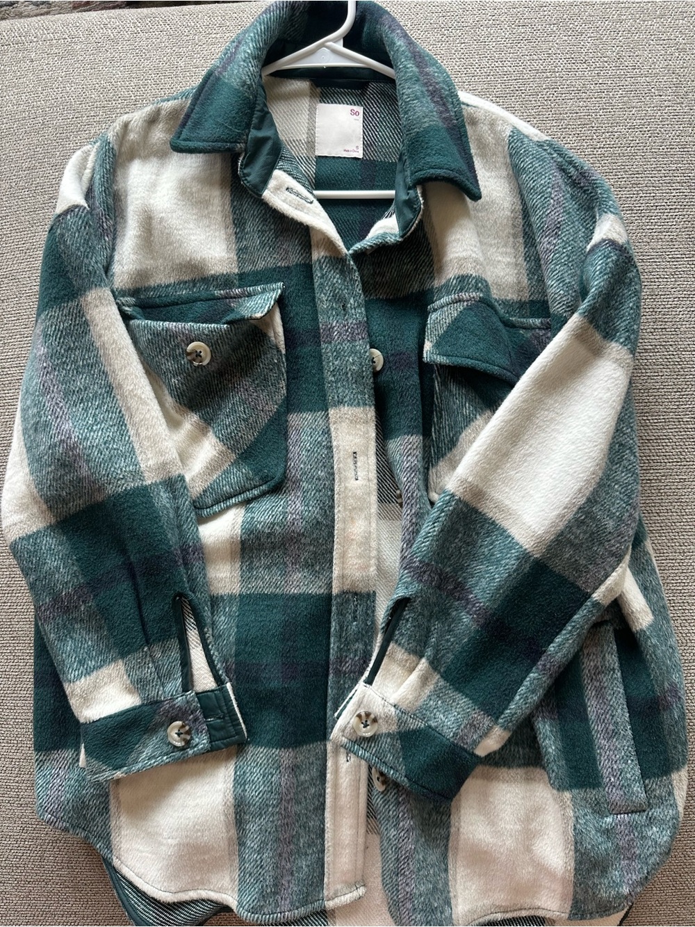 Plaid Green and Cream Oversized Shacket Jacket